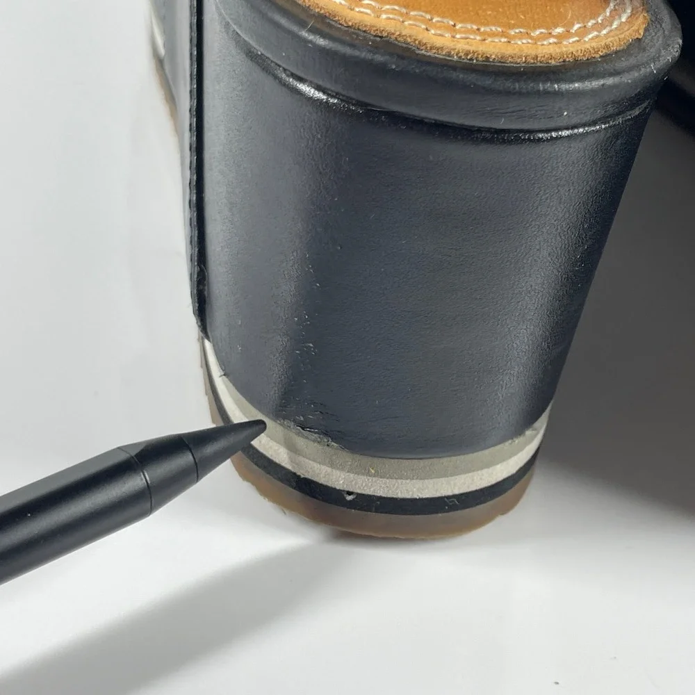 sz 7.5 Bill Blass Ursula Black Leather Platform Wedge Sandals Ankle Strap